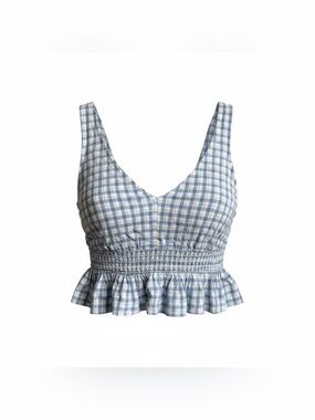 Hollister Blue Gingham Smocked Peplum Crop Top